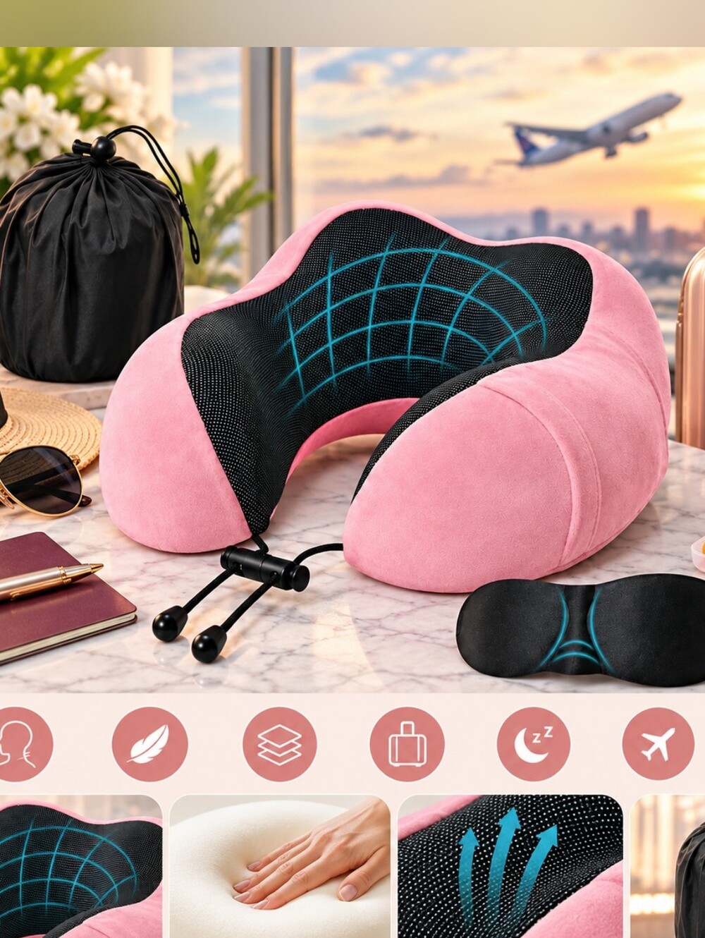 Travel Neck Pillow Set - Pink